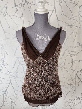 Laura VTG Brown Metallic Lace Overlay Y2K Tank